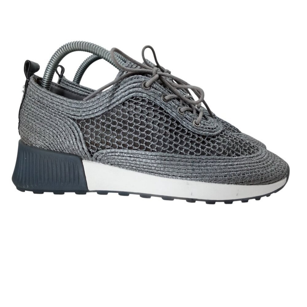 Sam Edelman Delma Gray Silver Mesh Sneakers Tennis Shoes Size 8 Low Top Raffia - Picture 13 of 15